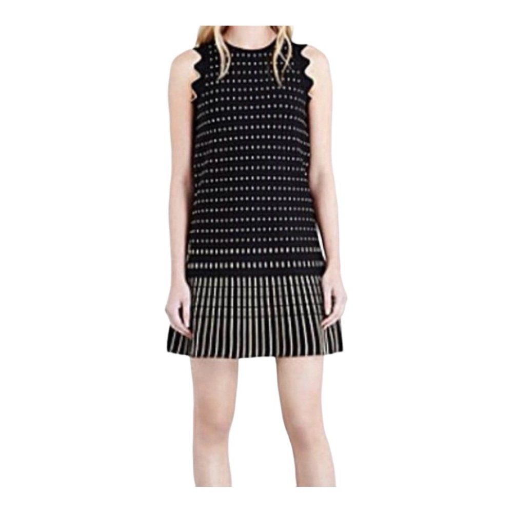 TED BAKER Black Metallic Gold RELIOA Jacquard Knit Drop Waist Dress  0 US 2 XXS
